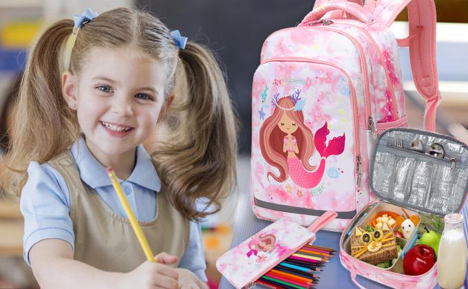 Zaino scolastico per bambini in poliestere Borsa scolastica sirena Set in tre pezzi 2