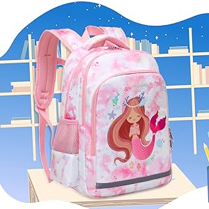 Zaino scolastico per bambini in poliestere Borsa scolastica sirena Set in tre pezzi 6